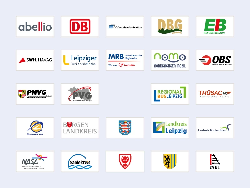 Logos aller Verkehrsunternehmen und Aufgabenträger im MDV