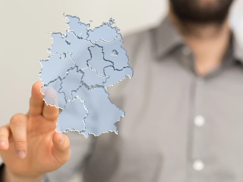 Eine Karte von Deutschland bei der die einzelnen Bundesländergrenzen zu sehen sind