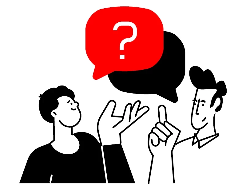 Zwei abstrakt gezeichnete Menschen mit Sprechblasen