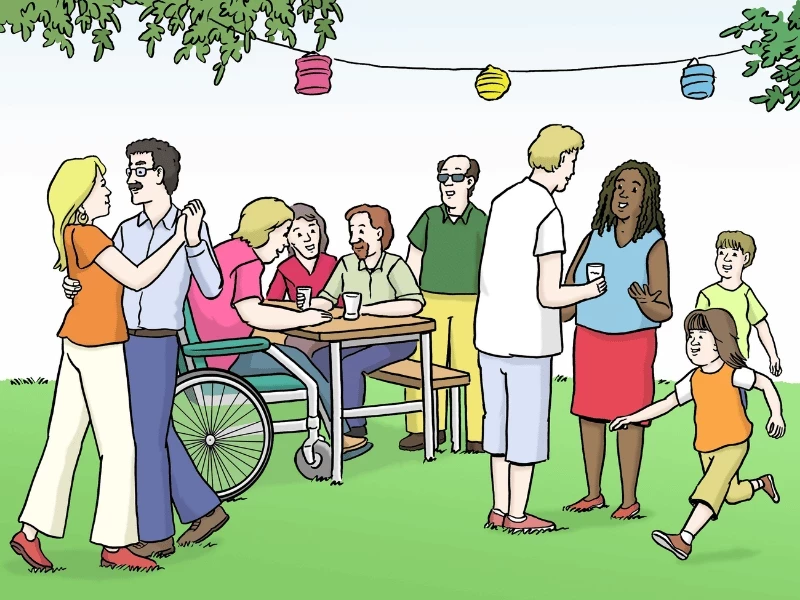 Menschen feiern bei einem Fest draußen