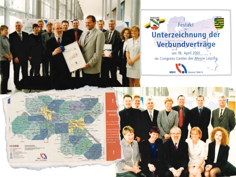 Collage aus verschiedenen Gruppenbildern von der Verbundurkundenunterzeichnung