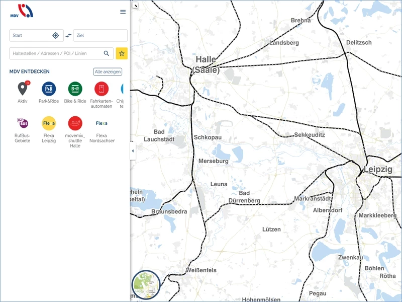 Benutzeroberfläche des Interaktiven Liniennetz