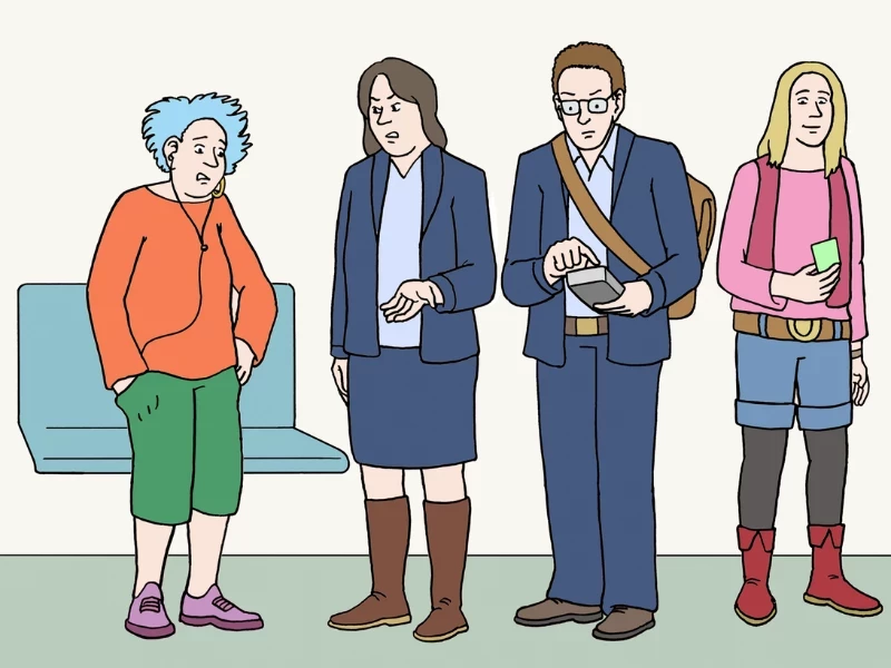 2 Kontrolleure wollen die Tickets sehen, 1 Fahrgast hat keins