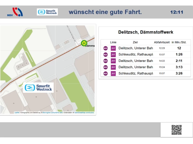 Eine Anzeige eines Abfahrtsmonitors mit mehreren Abfahrten