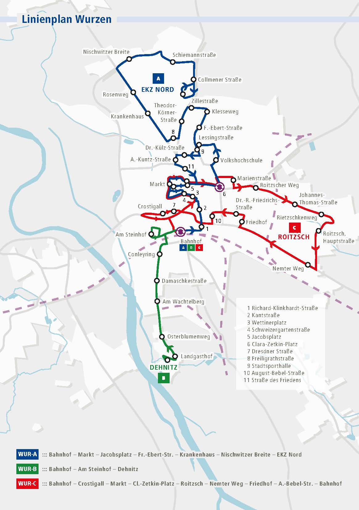 Linienplan der StadtBus Linien A, B und C