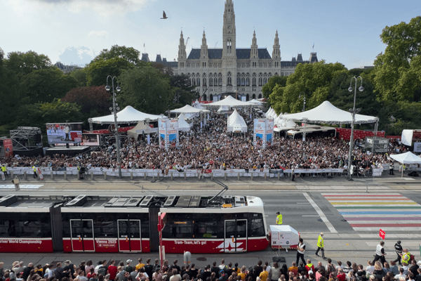 Tram-WM in Wien aus der Vogelperspektive