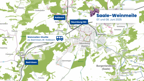 Karte der Saale-Weinmeile mit Shuttleroute