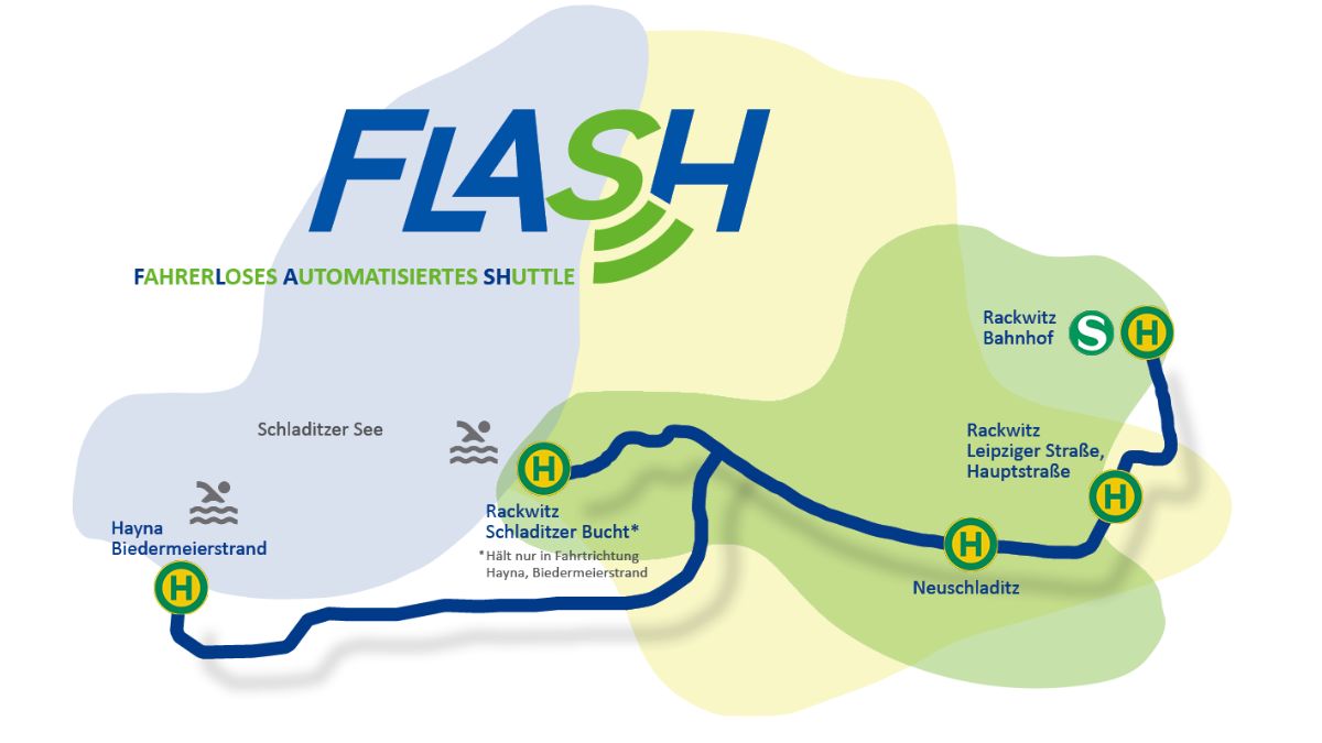 Karte vom Streckenverlauf FLASH, Bahnhof Rackwitz, Schladitzer Bucht, Biedermeierstrand