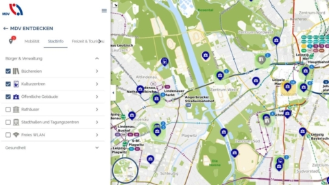 interaktiver Liniennetzplan mit verschiedenen POI im Stadtgebiet Leipzig